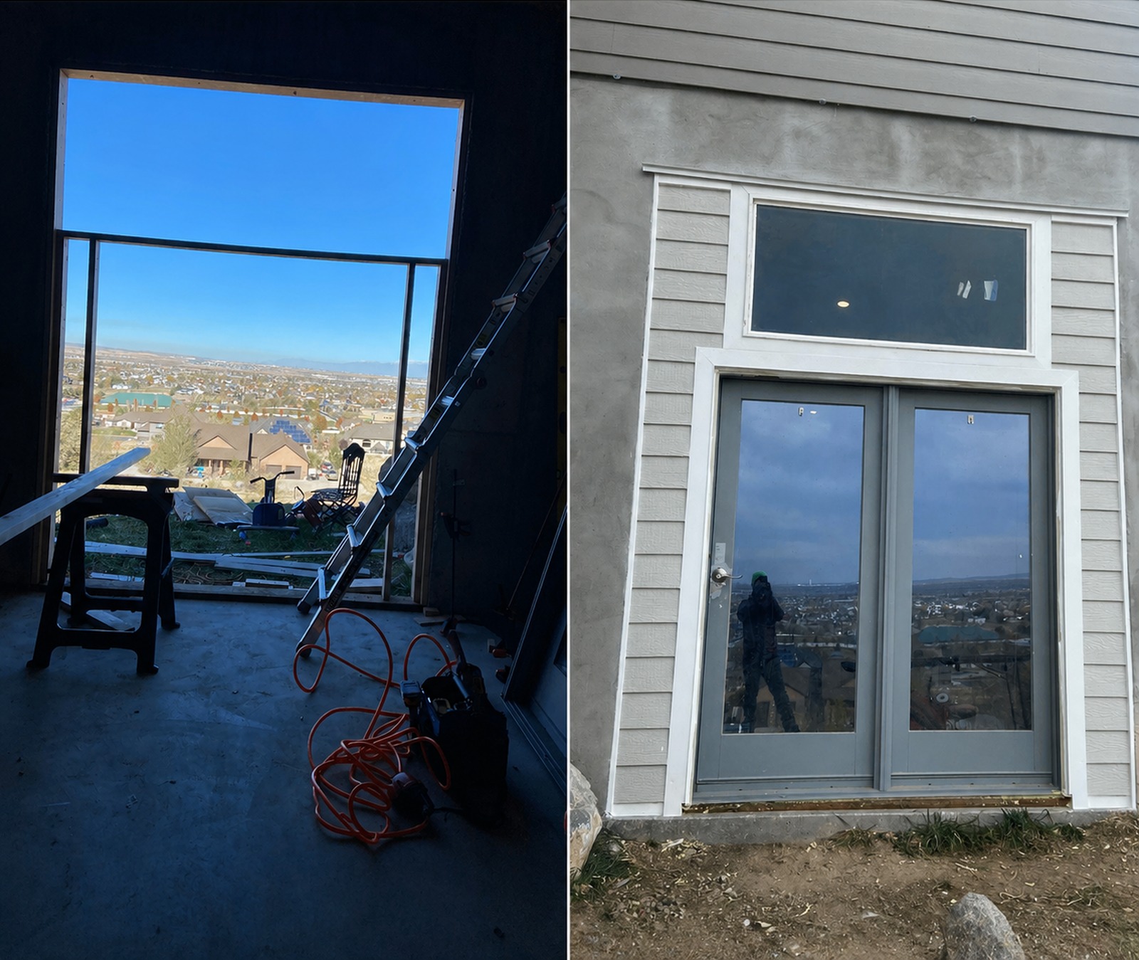 Exterior opening before and after door installation