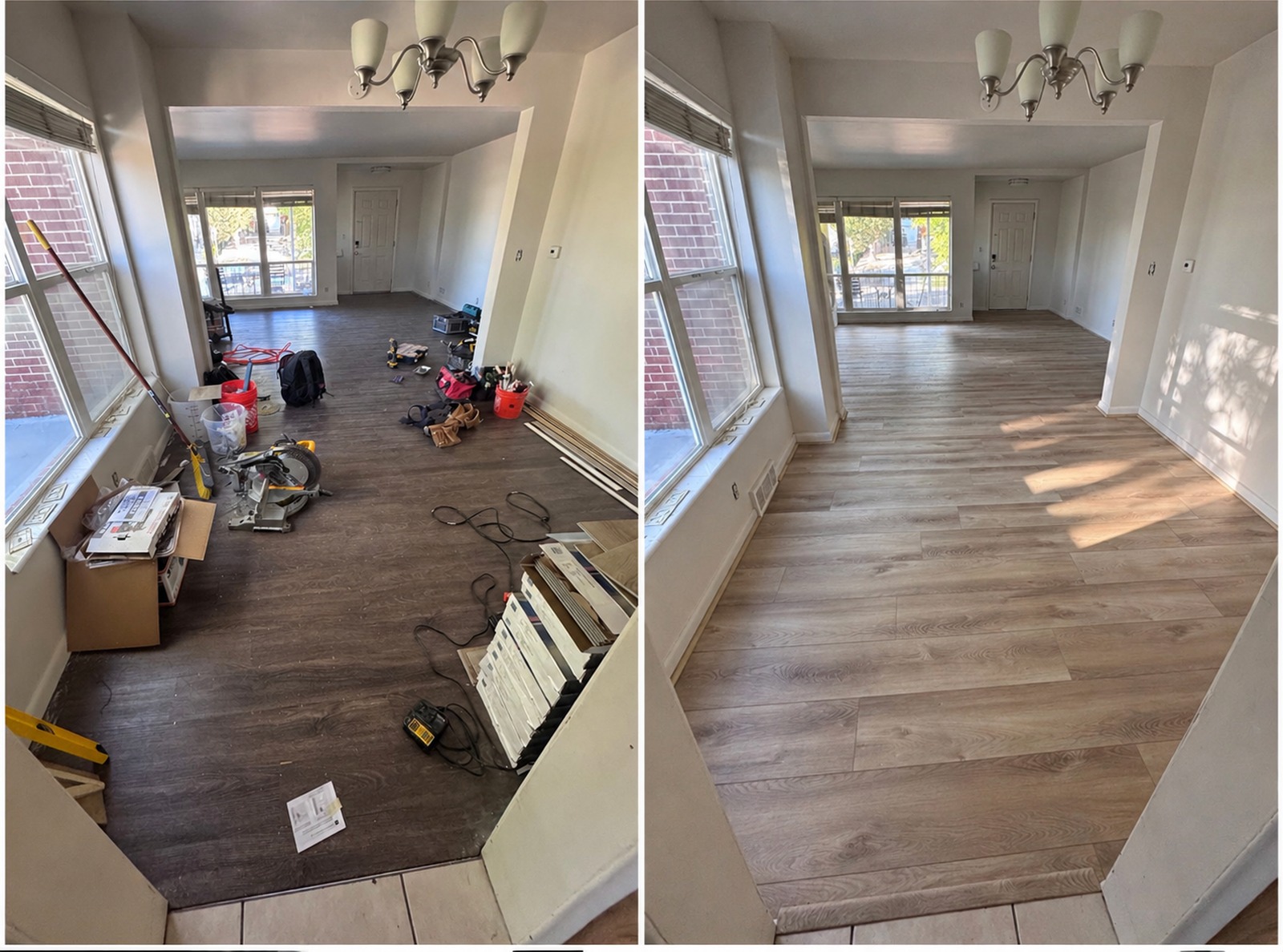 Flooring installation before and after