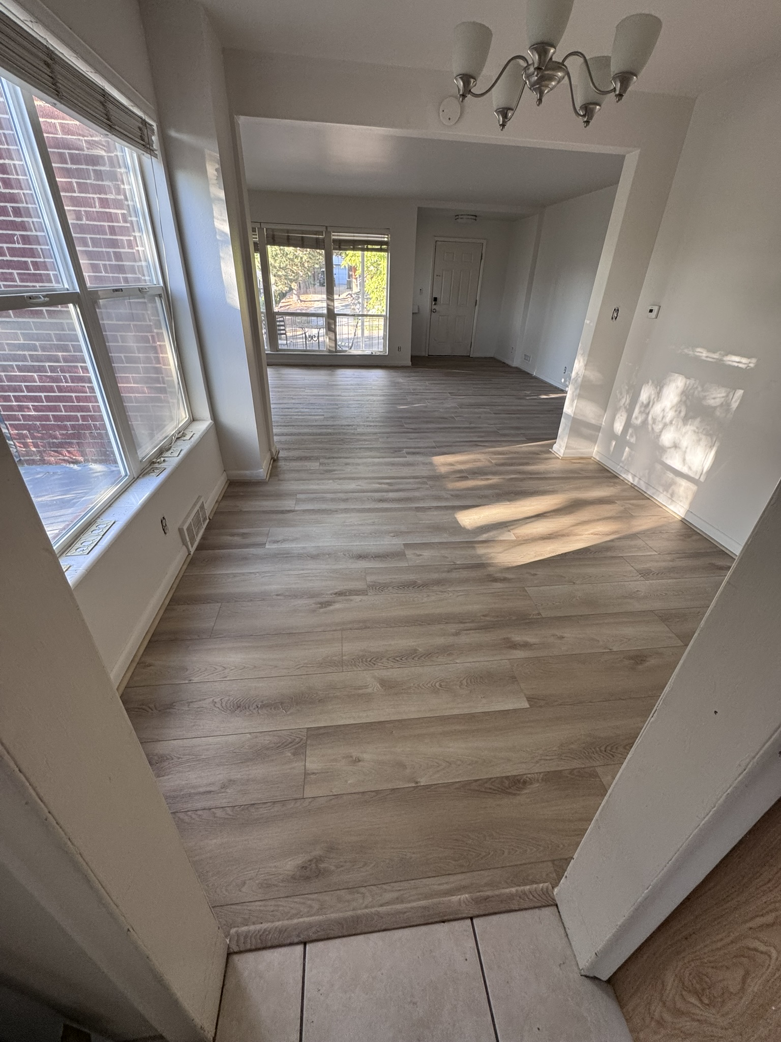Finished flooring installation in a living area